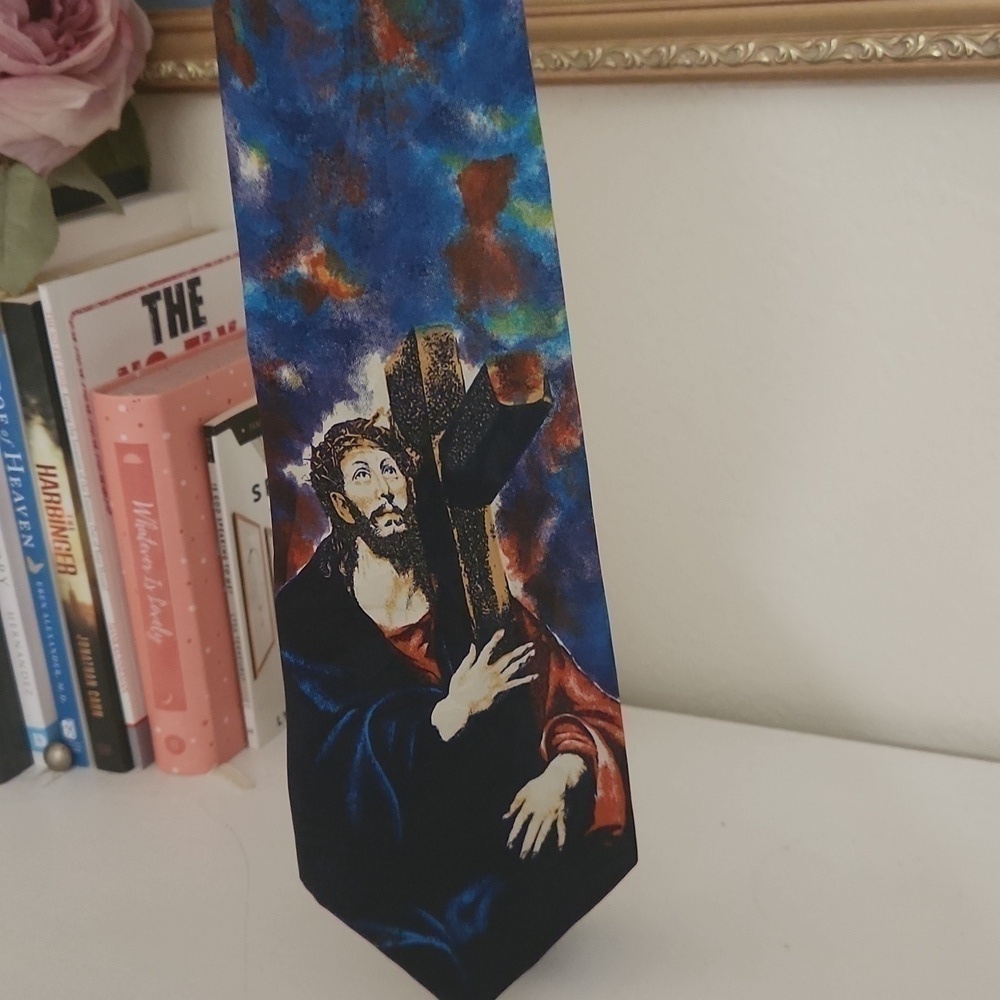 Jesus Carrying Cross A Rodgers Tie Christian Artsy Church Vintage - Picture 5 of 5